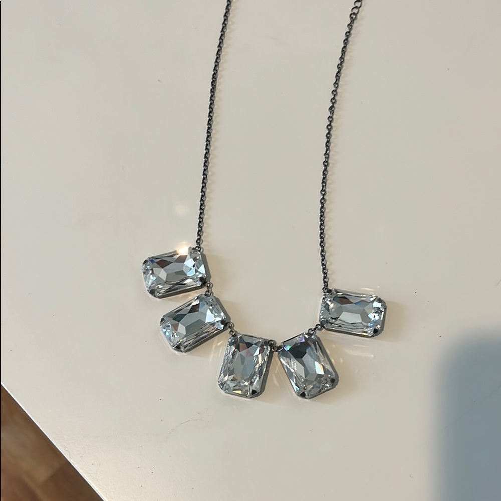 Touchstone Crystal Silver Necklace with Rectangular Crystals